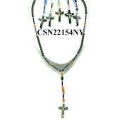 Assorted Color Cat's Eye Opal Beads Hematite Cross Pendant Rosary Necklace Jewelry
